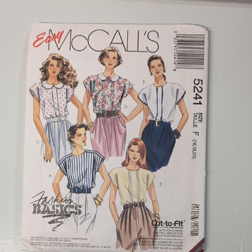 McCall's 5241 Fashion Basics Women's Top Uncut Pattern (16-18-20)